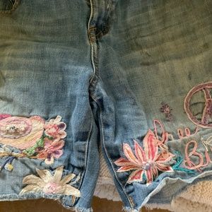 Embroidered denim shorts